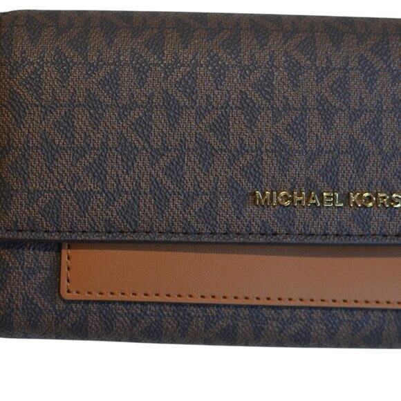 Michael Kors Women's Jet Set Wallet On A Chain in Signature Brown/Acorn, BEA - Picture 3 of 8